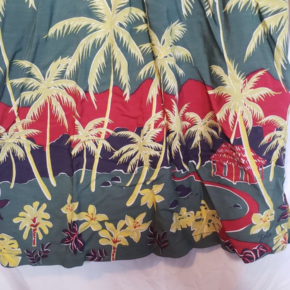 Vintage Polo Sport Hawaiian Shirt Rayon Large Palm Trees Green - Picture 7 of 7